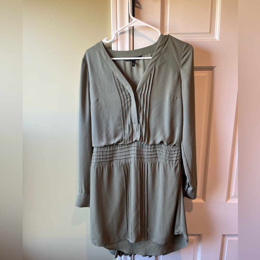 White House Black Market Olive Green Pleated Dress
